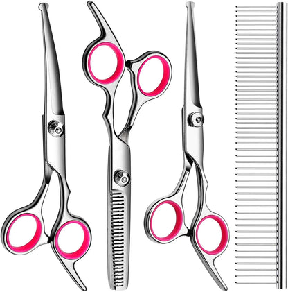 Professional Dog Grooming Scissors Kit 5-in-1 – Safe Round Tips & Comb Set Pink 5 In 1