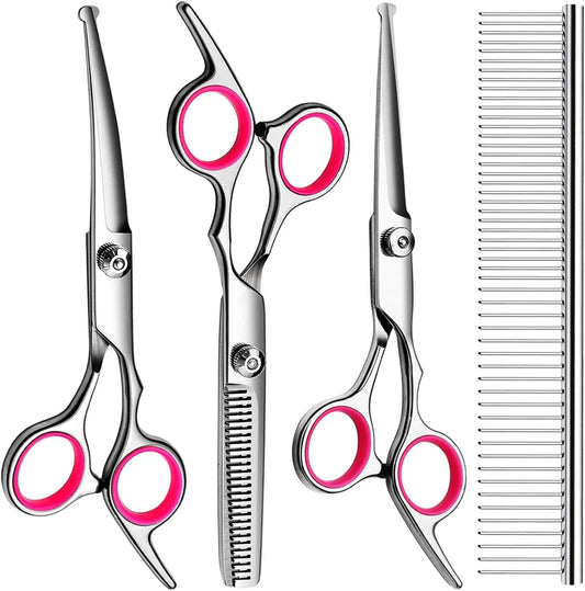 Professional Dog Grooming Scissors Kit 5-in-1 – Safe Round Tips & Comb Set Pink 5 In 1