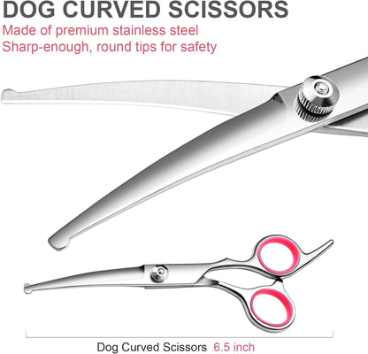 Professional Dog Grooming Scissors Kit 5-in-1 – Safe Round Tips & Comb Set