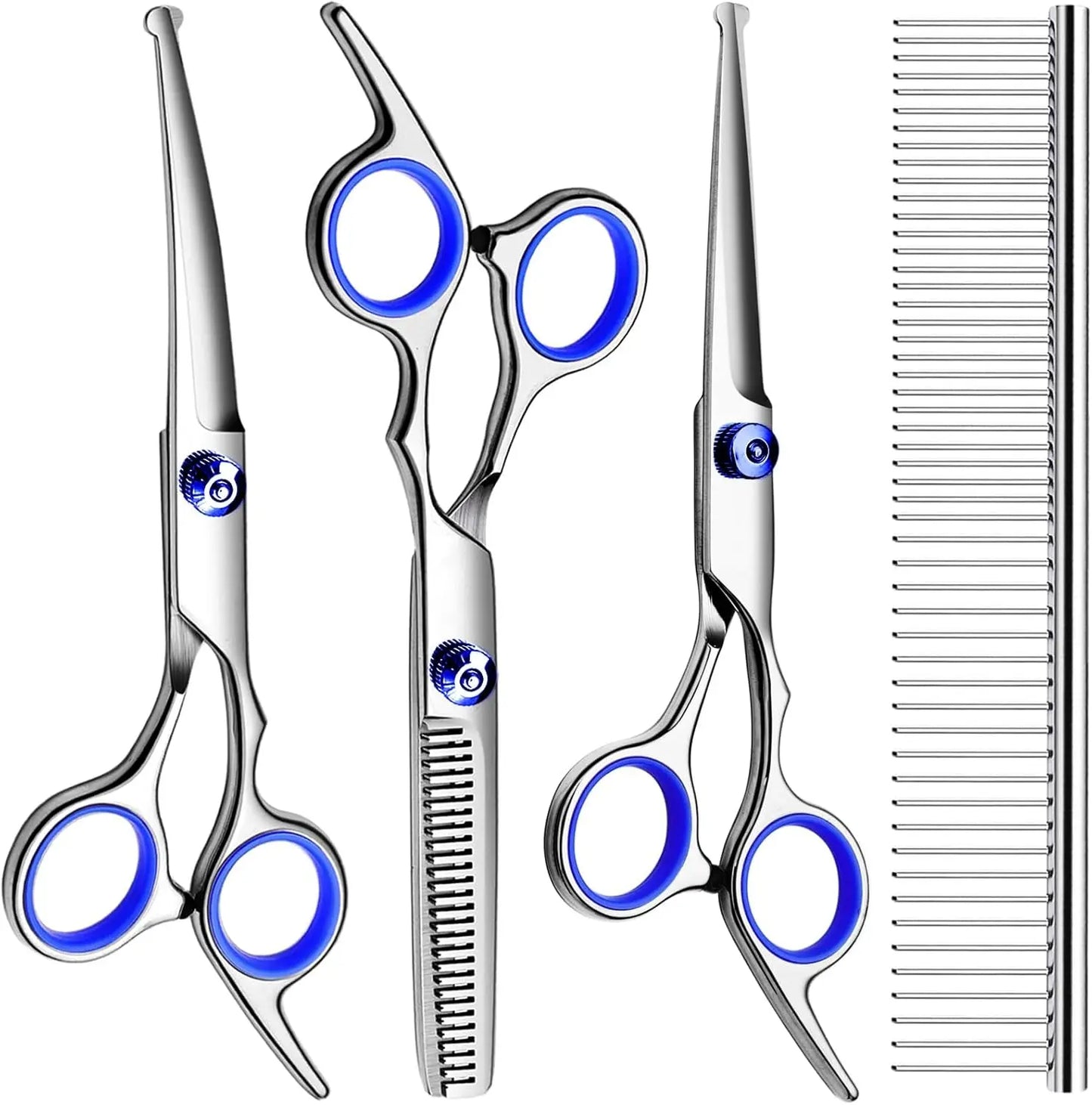 Professional Dog Grooming Scissors Kit 5-in-1 – Safe Round Tips & Comb Set Blue 5 In 1