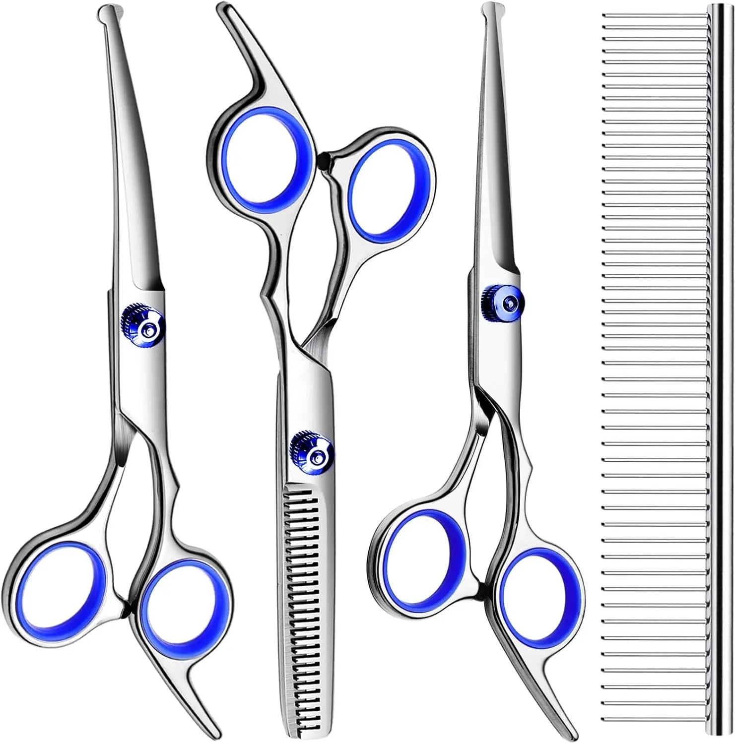 Professional Dog Grooming Scissors Kit 5-in-1 – Safe Round Tips & Comb Set Blue 5 In 1