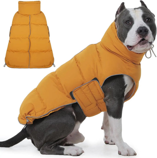 Puffer Waterproof Dog Jacket – Warm Winter Coat XS–3XL, Reflective & Adjustable Yellow Xxx-Large