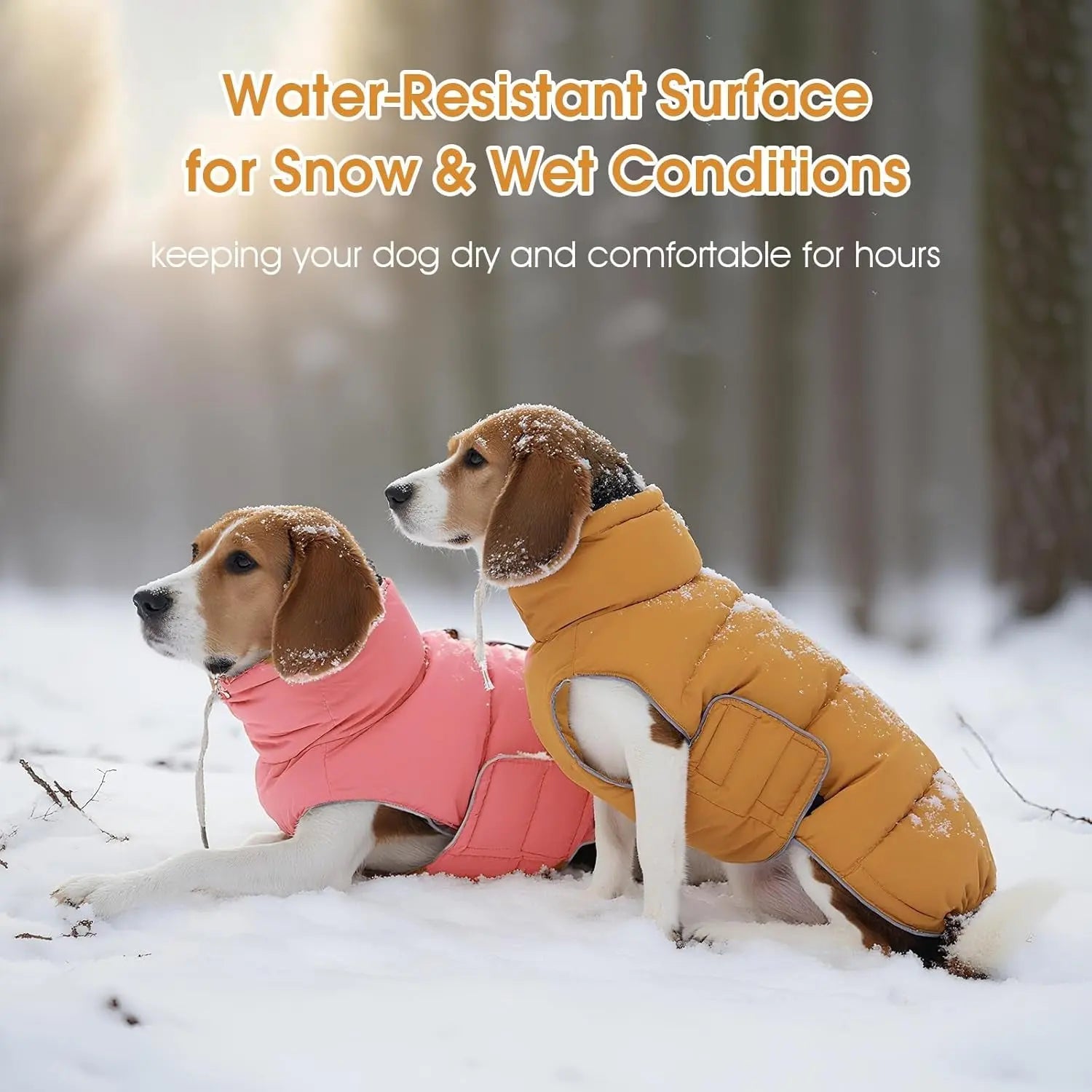 Puffer Waterproof Dog Jacket – Warm Winter Coat XS–3XL, Reflective & Adjustable