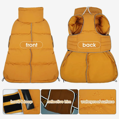 Puffer Waterproof Dog Jacket – Warm Winter Coat XS–3XL, Reflective & Adjustable