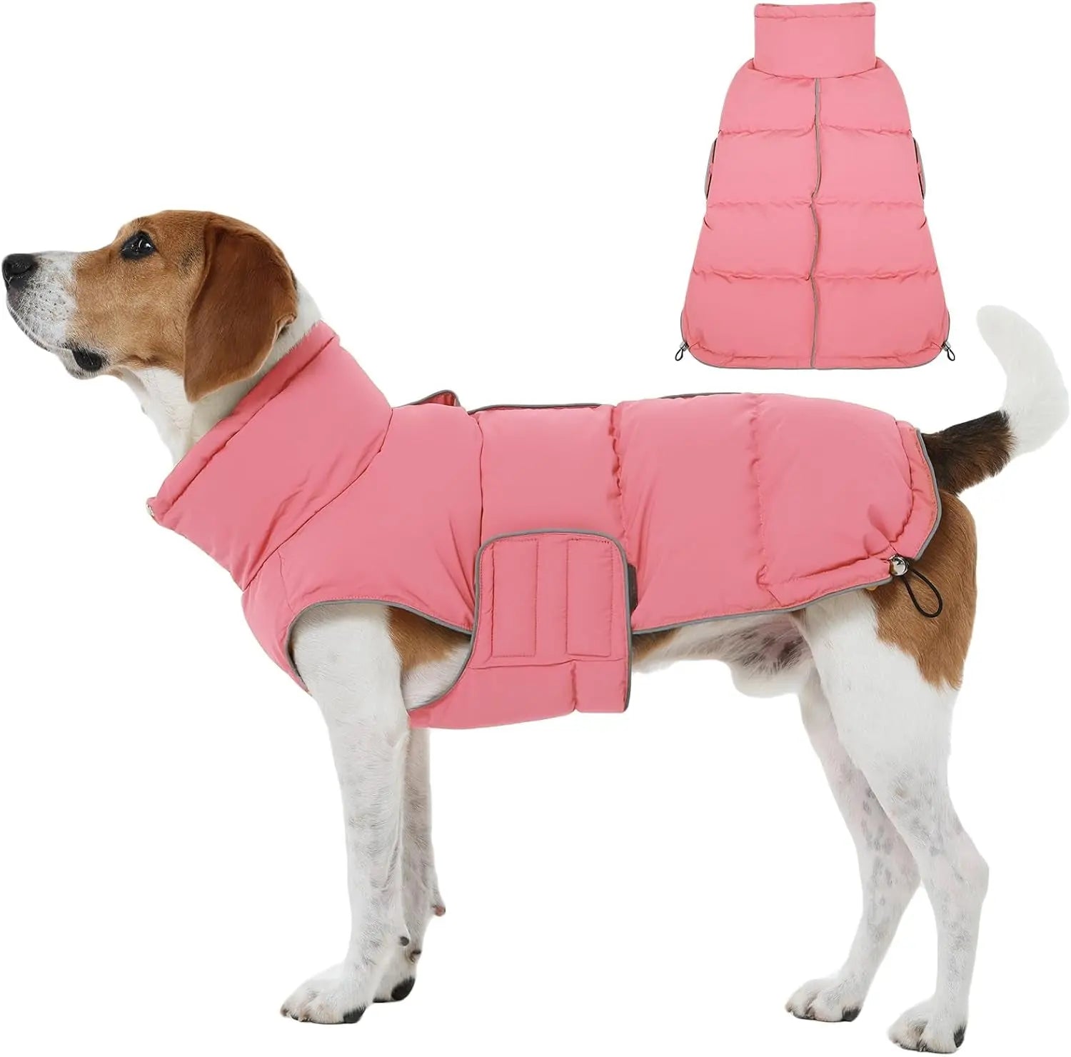 Puffer Waterproof Dog Jacket – Warm Winter Coat XS–3XL, Reflective & Adjustable Pink