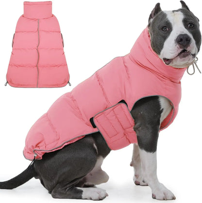 Puffer Waterproof Dog Jacket – Warm Winter Coat XS–3XL, Reflective & Adjustable Pink Xxx-Large