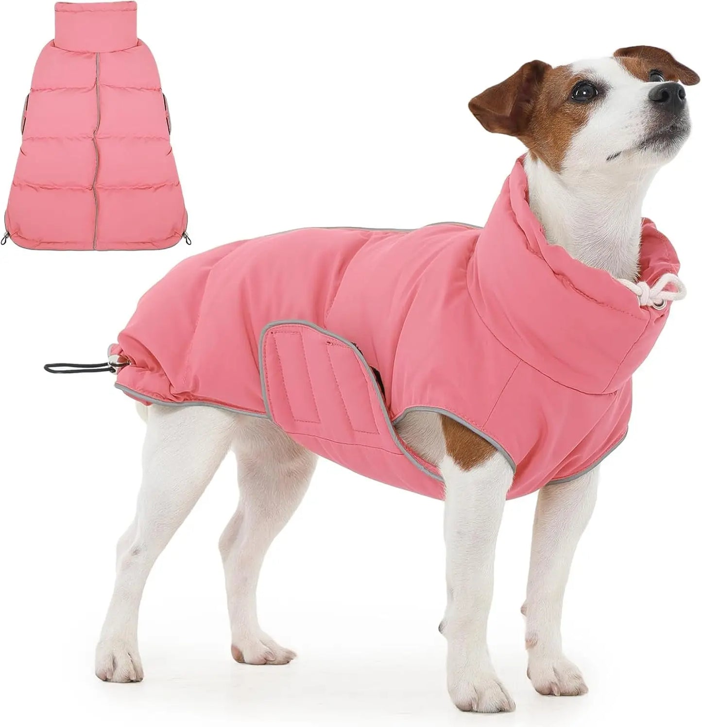 Puffer Waterproof Dog Jacket – Warm Winter Coat XS–3XL, Reflective & Adjustable Pink X-Small