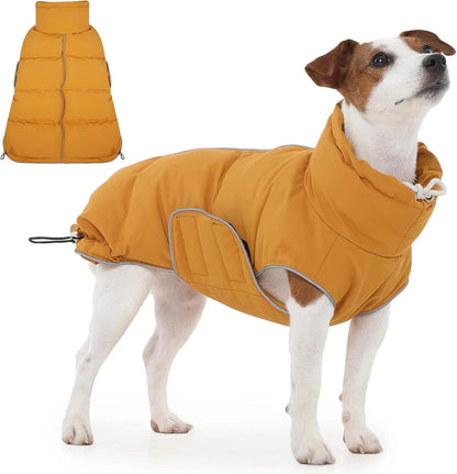 Puffer Waterproof Dog Jacket – Warm Winter Coat XS–3XL, Reflective & Adjustable Yellow X-Small