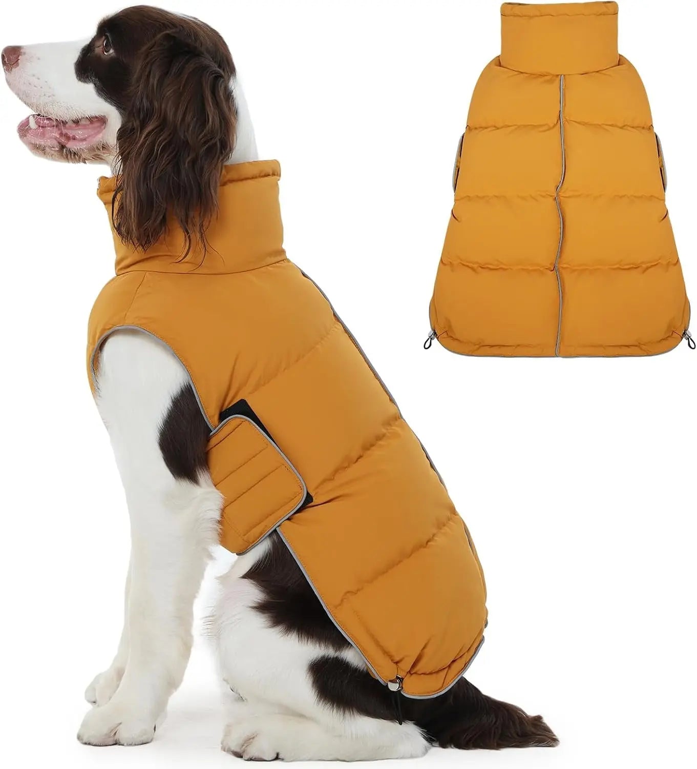 Puffer Waterproof Dog Jacket – Warm Winter Coat XS–3XL, Reflective & Adjustable Yellow Xx-Large