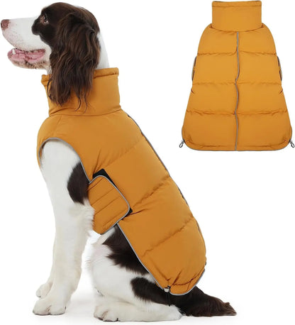 Puffer Waterproof Dog Jacket – Warm Winter Coat XS–3XL, Reflective & Adjustable Yellow Xx-Large