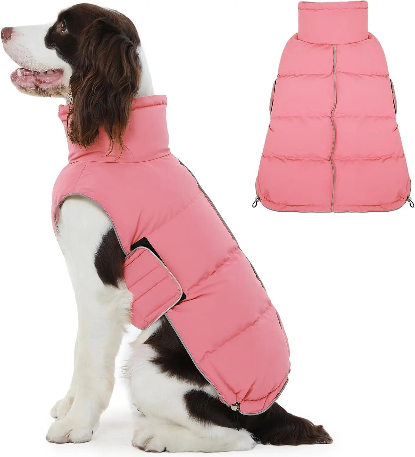 Puffer Waterproof Dog Jacket – Warm Winter Coat XS–3XL, Reflective & Adjustable Pink