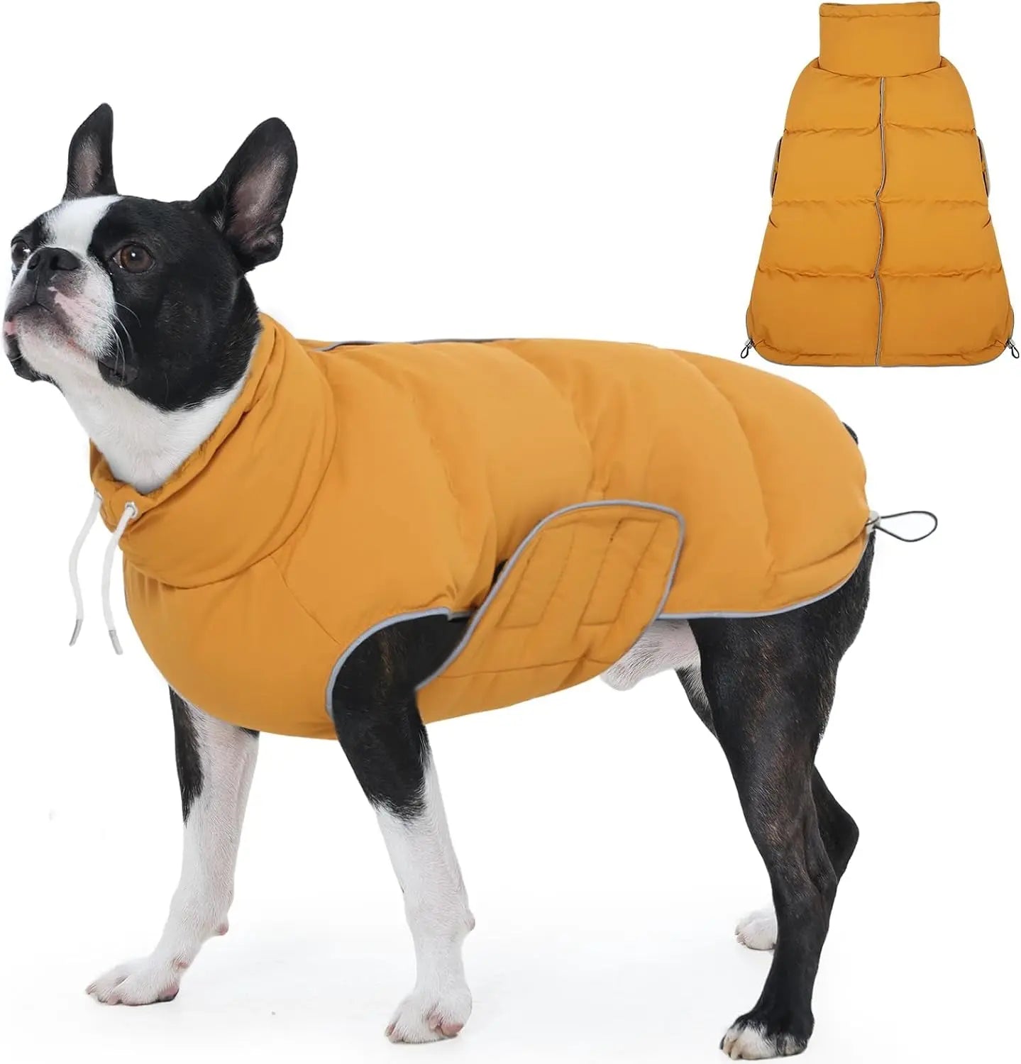 Puffer Waterproof Dog Jacket – Warm Winter Coat XS–3XL, Reflective & Adjustable Yellow Small