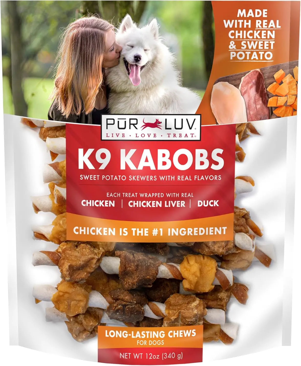 Pur Luv K9 Kabobs Dog Treats | Real Chicken, Duck & Sweet Potato Chews Chicken Duck Sweet Potato Kabob 12 Ounce (Pack Of 1)