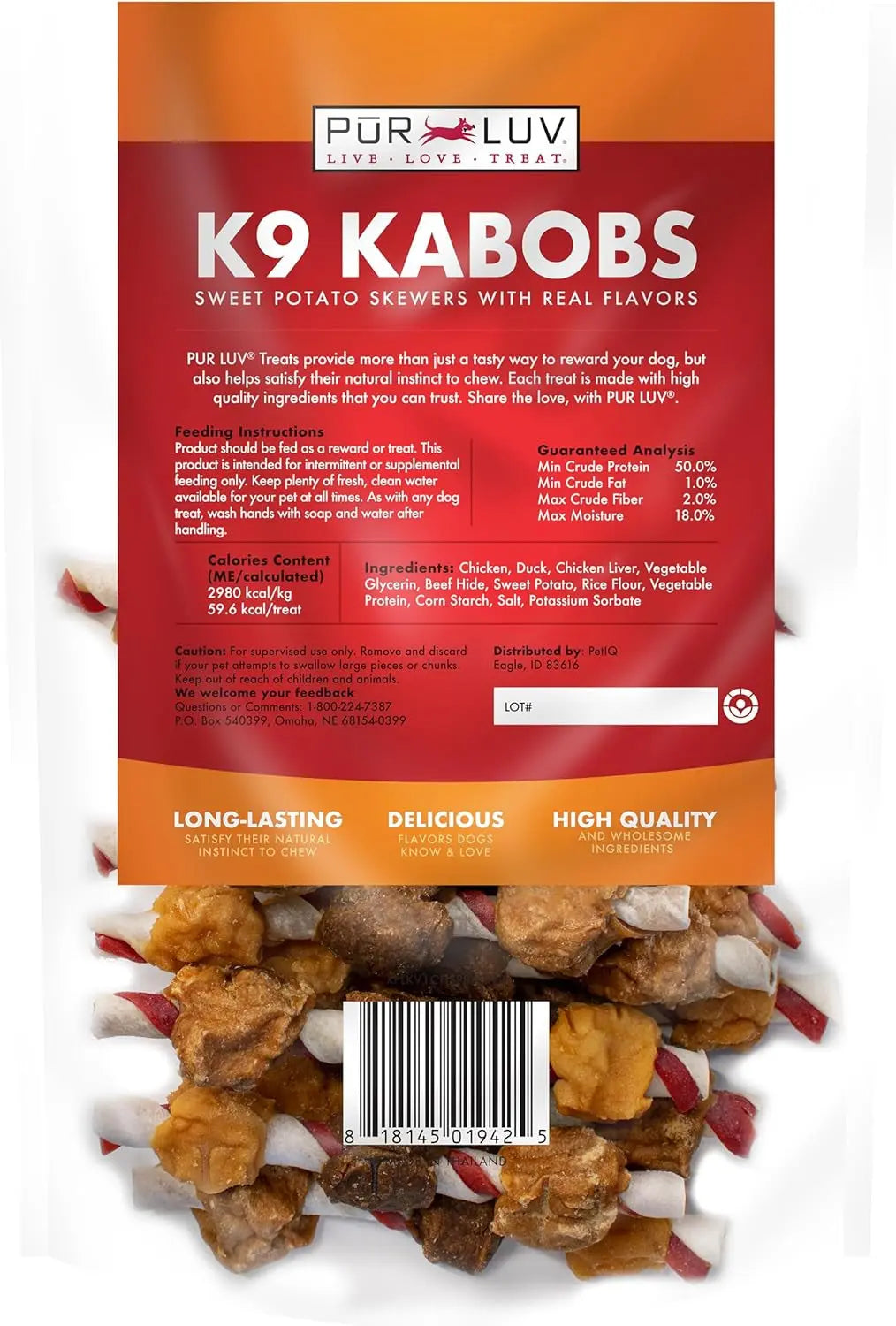 Pur Luv K9 Kabobs Dog Treats | Real Chicken, Duck & Sweet Potato Chews