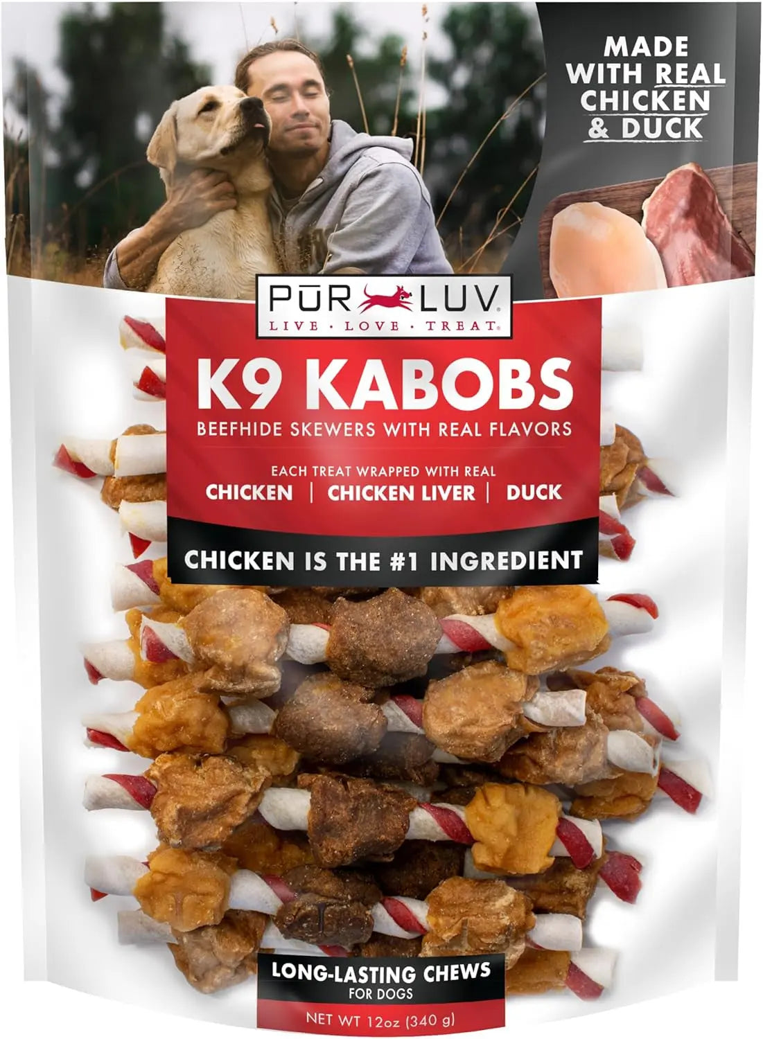 Pur Luv K9 Kabobs Dog Treats | Real Chicken, Duck & Sweet Potato Chews Chicken Duck Kabob 12 Ounce (Pack Of 1)