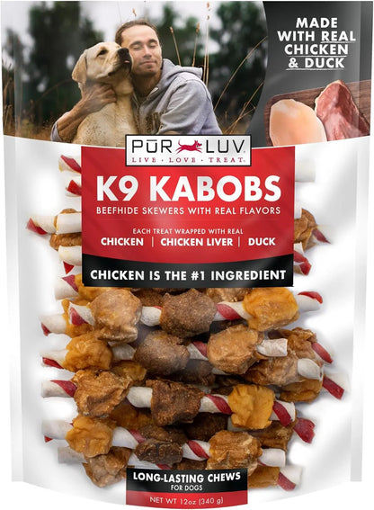 Pur Luv K9 Kabobs Dog Treats | Real Chicken, Duck & Sweet Potato Chews Chicken Duck Kabob 12 Ounce (Pack Of 1)