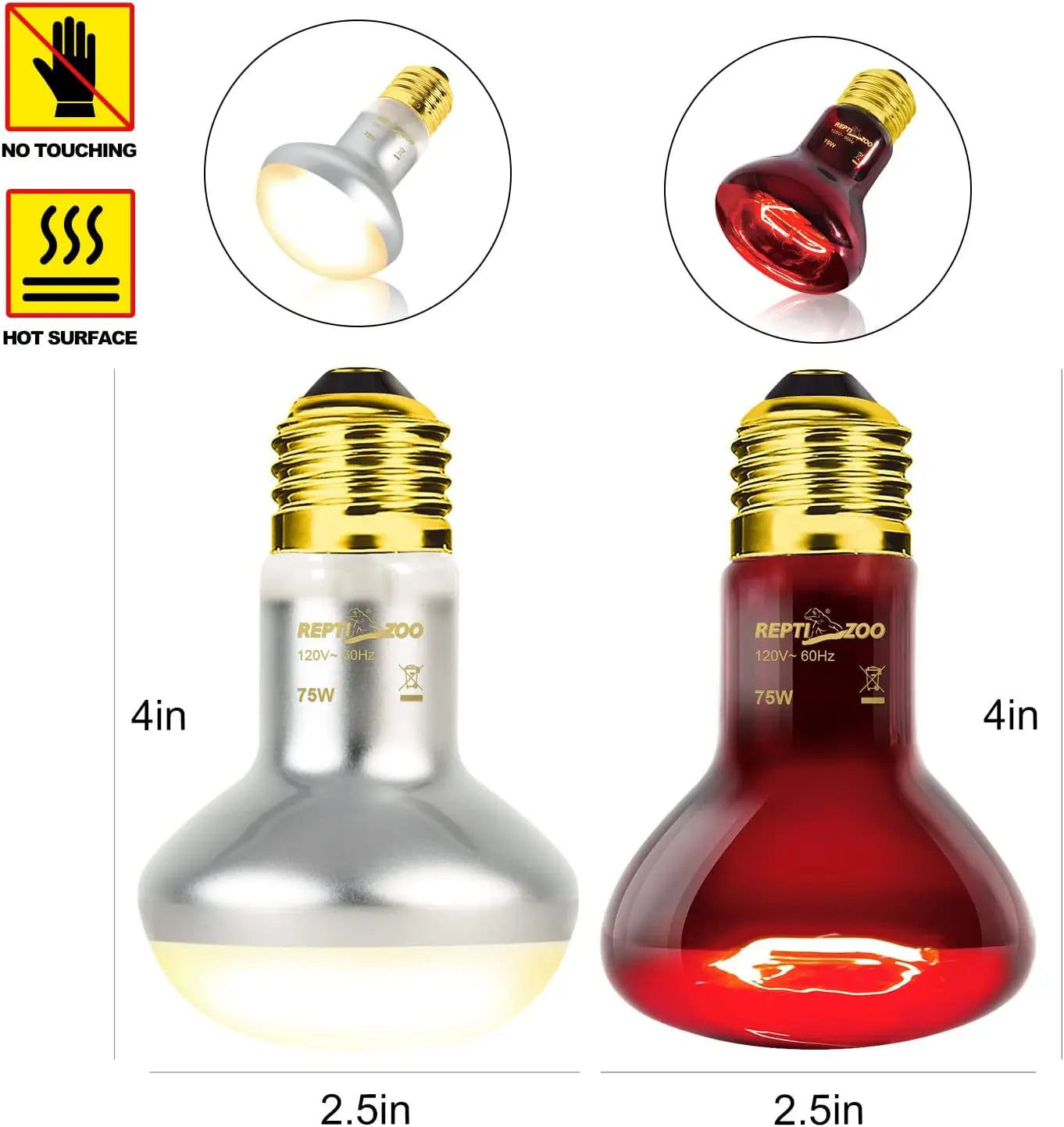 75W Reptile Heat Lamp Bulb 2PCS UVA Daylight & Infrared Night Basking E26