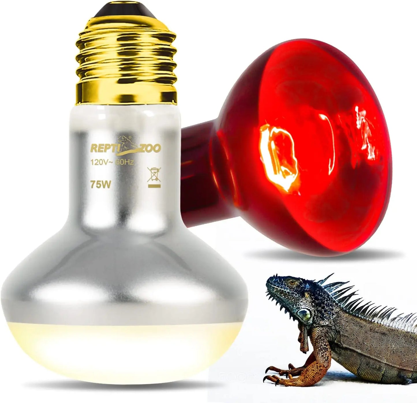 75W Reptile Heat Lamp Bulb 2PCS UVA Daylight & Infrared Night Basking E26