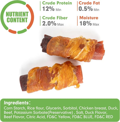 Rawhide Free Dog Treats 3 Inch Chicken Duck Beef Rolls 16 Count 21oz