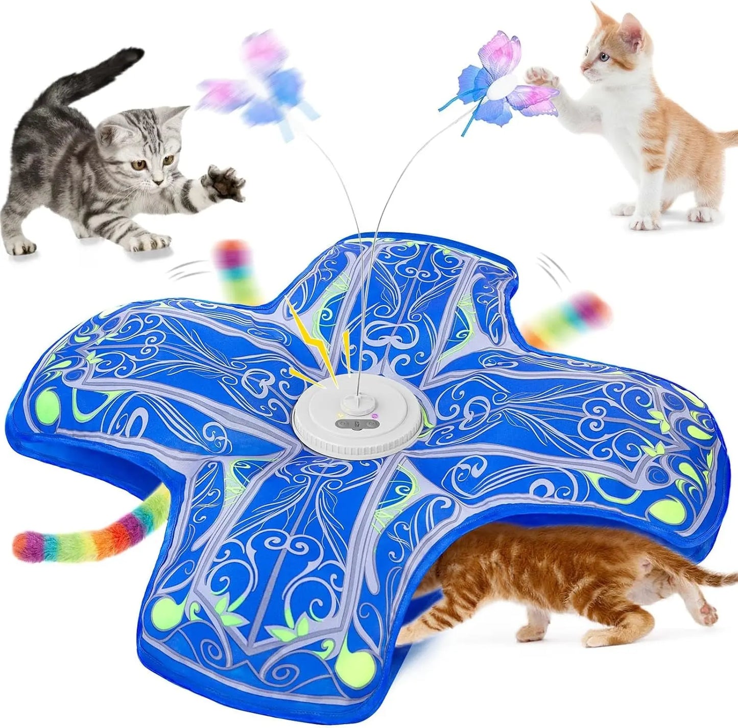 Rechargeable Interactive Cat Toy – Touch-Activated Hide & Seek Play Blue Cover Cloth Toy