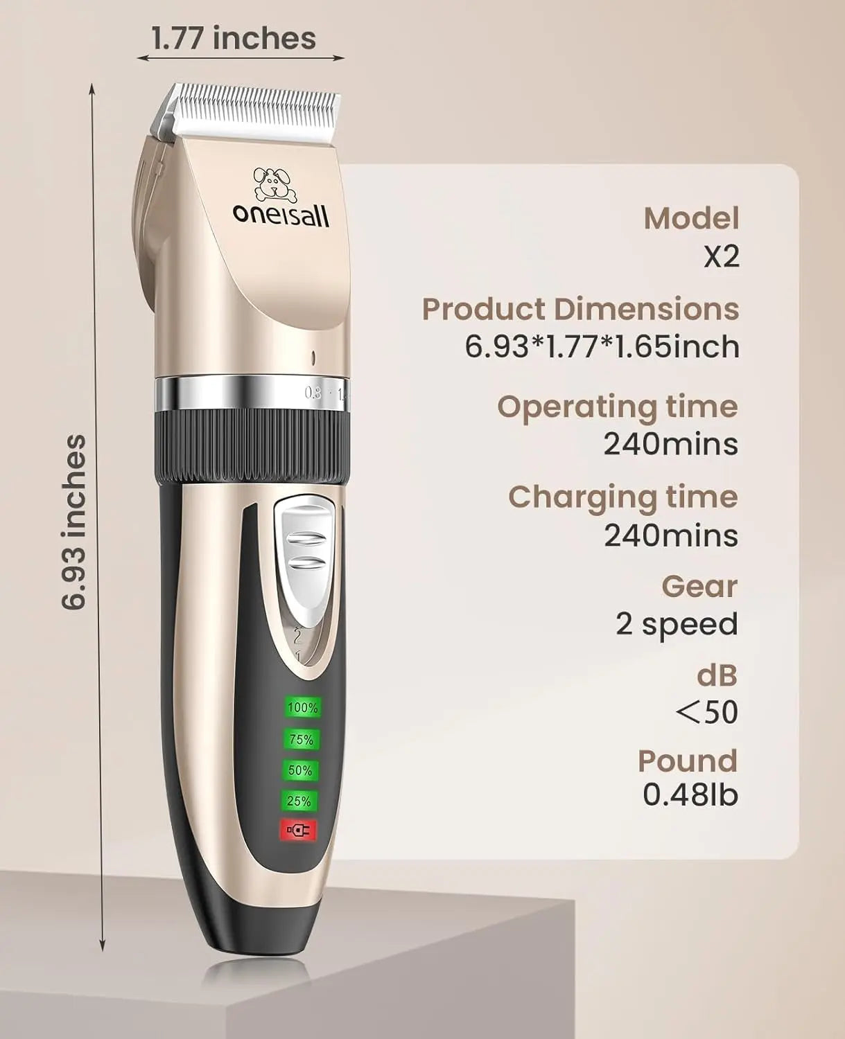 Rechargeable Professional Dog Clippers Low Noise Cordless Grooming Kit Cats & Dogs Trimmer