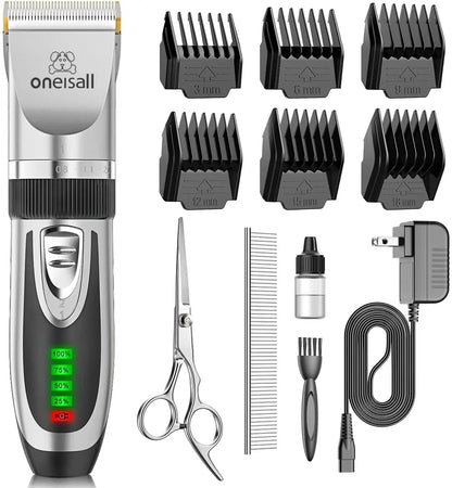 Rechargeable Professional Dog Clippers Low Noise Cordless Grooming Kit Cats & Dogs Trimmer Silver