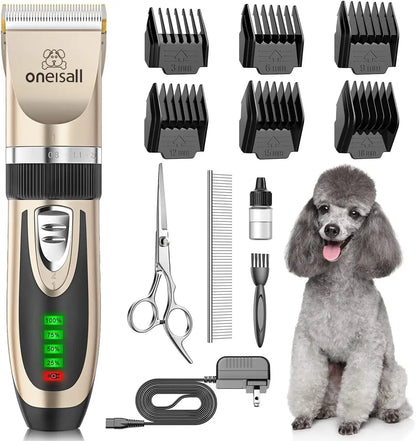Rechargeable Professional Dog Clippers Low Noise Cordless Grooming Kit Cats & Dogs Trimmer Gold