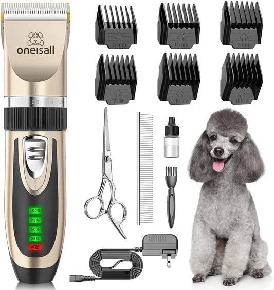 Rechargeable Professional Dog Clippers Low Noise Cordless Grooming Kit Cats & Dogs Trimmer Gold