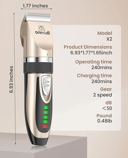 Rechargeable Professional Dog Clippers Low Noise Cordless Grooming Kit Cats & Dogs Trimmer