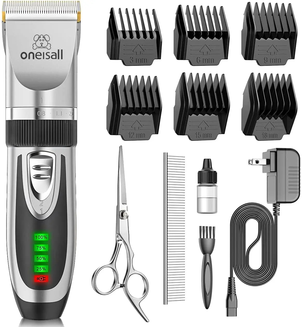 Rechargeable Professional Dog Clippers Low Noise Cordless Grooming Kit Cats & Dogs Trimmer Silver