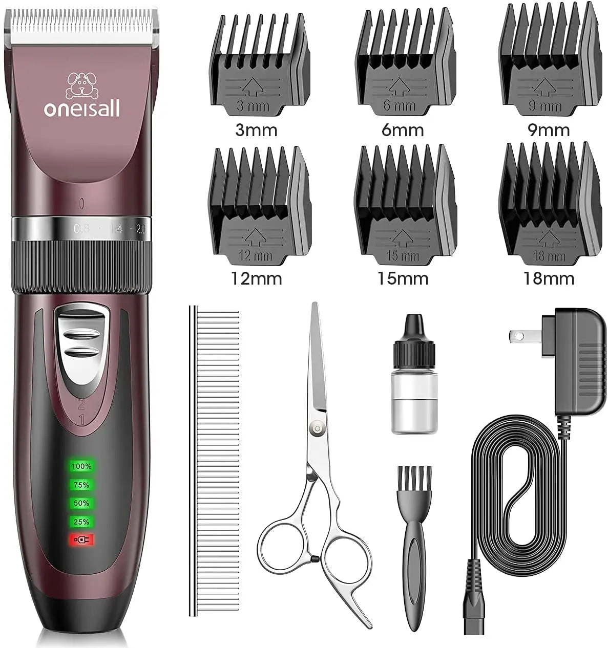 Rechargeable Professional Dog Clippers Low Noise Cordless Grooming Kit Cats & Dogs Trimmer Dark Plum