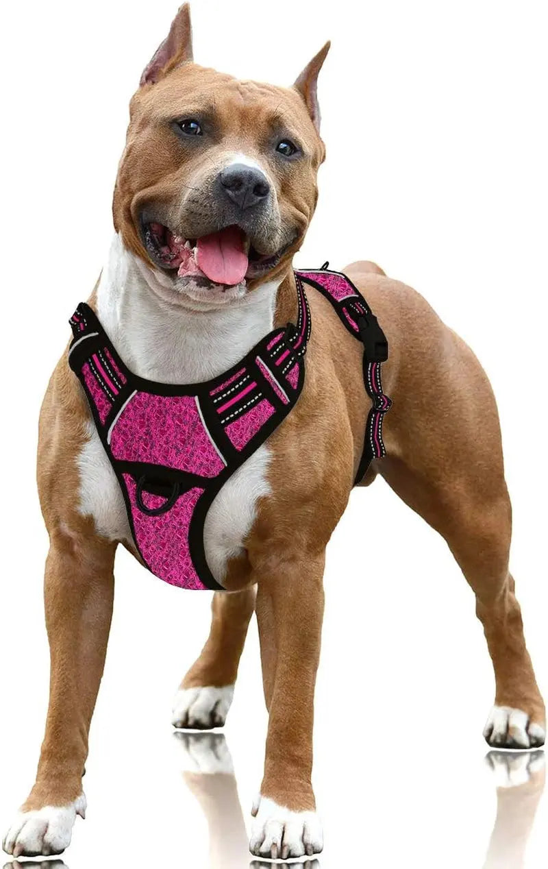 Reflective No-Pull Dog Harness, Adjustable Comfort for Training & Walking Pink Black Large