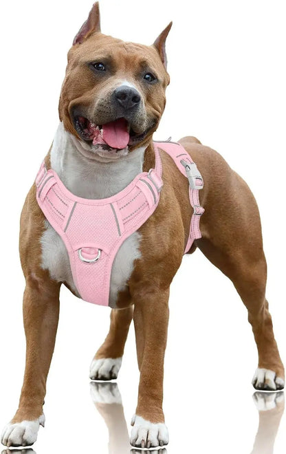 Reflective No-Pull Dog Harness, Adjustable Comfort for Training & Walking Baby Pink Large