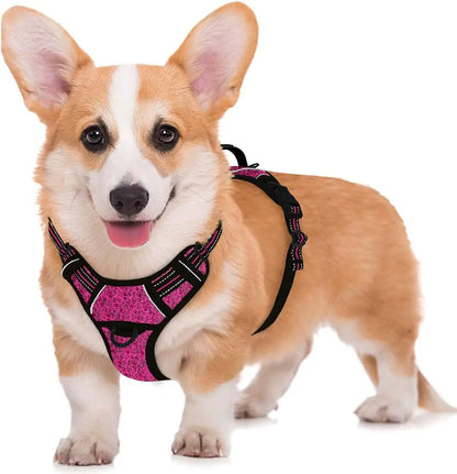 Reflective No-Pull Dog Harness, Adjustable Comfort for Training & Walking Pink Black Medium