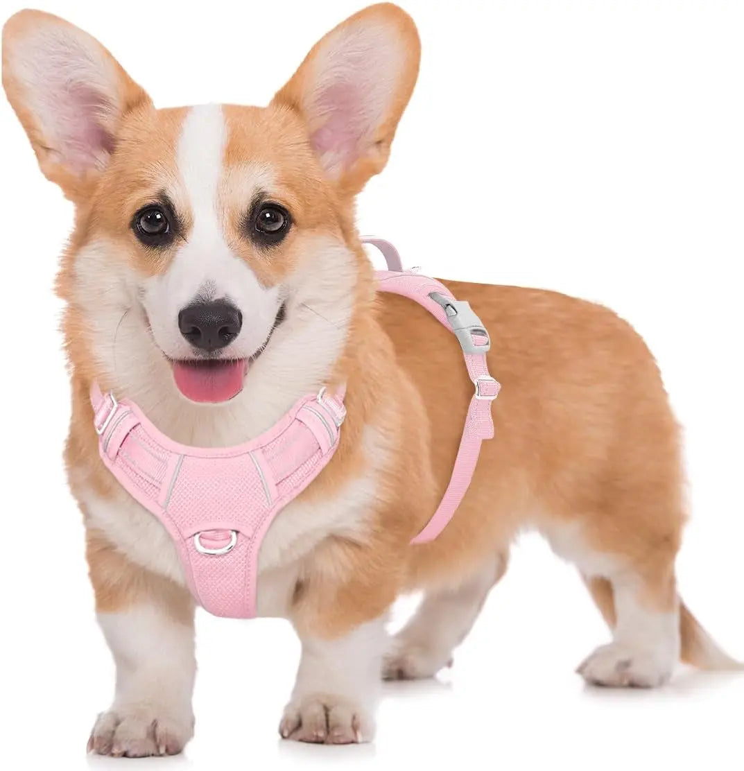 Reflective No-Pull Dog Harness, Adjustable Comfort for Training & Walking Baby Pink Medium