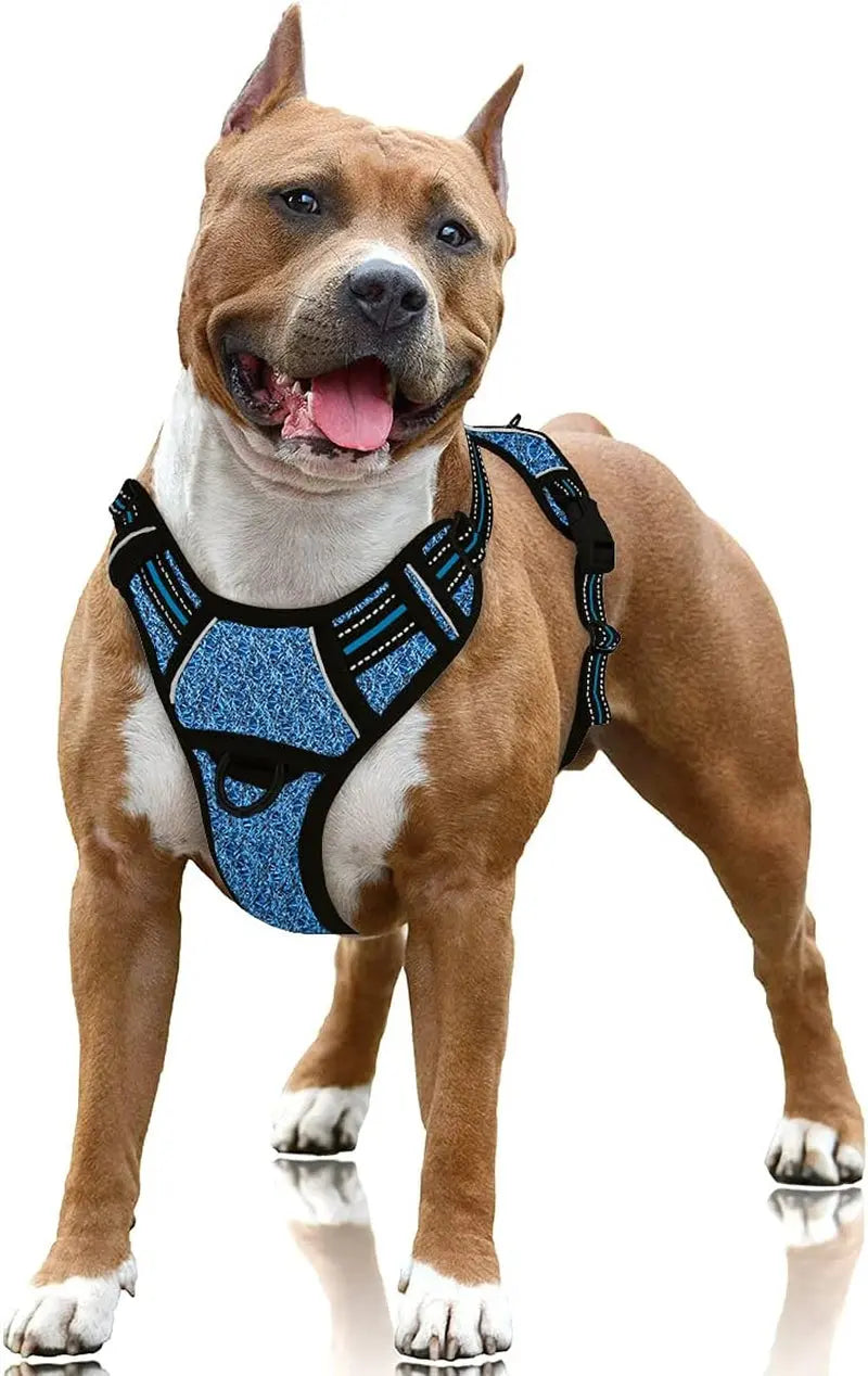 Reflective No-Pull Dog Harness, Adjustable Comfort for Training & Walking Blue Black Large