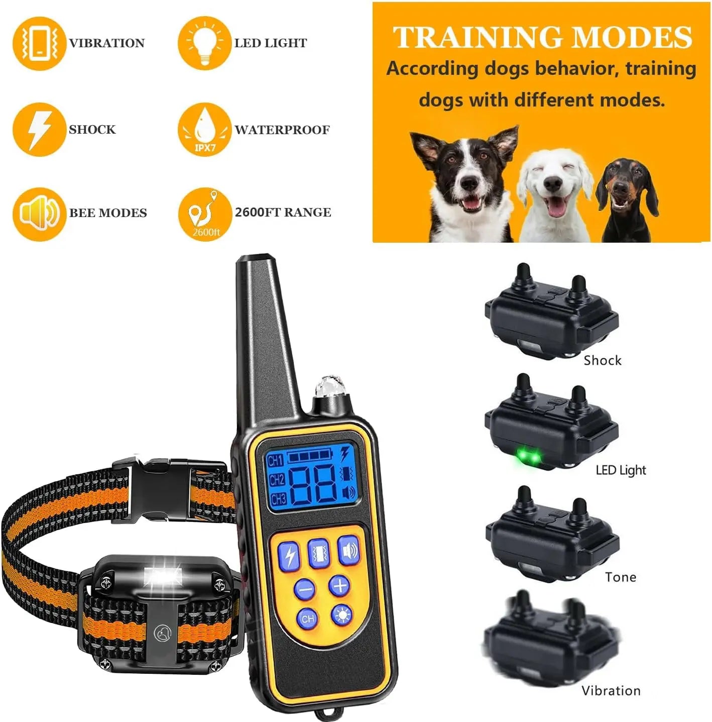 Remote Dog Training Collars –Waterproof Rechargeable 1640ft Range, 3 Dog System