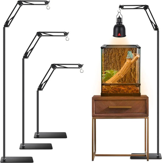 Reptile Lamp Stand w/ Adjustable Height & Swing Arm – Heat Lamp Holder Lamp Stand