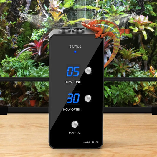 Reptile Misting System Humidifier with Timer & Adjustable Spray Nozzles Black-Digital