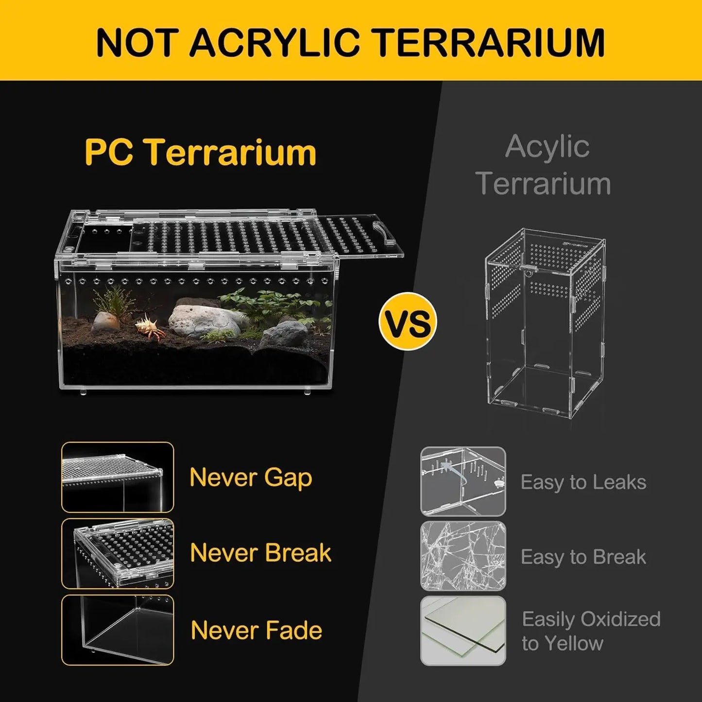 Reptile PC Terrarium Starter Kit Enclosure for Spiders, Geckos & Insects