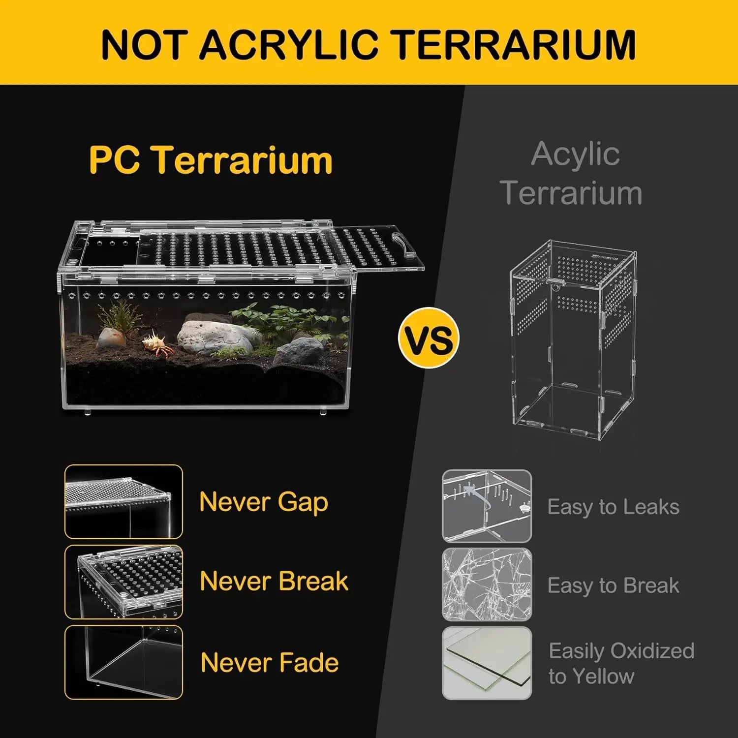 Reptile PC Terrarium Starter Kit Enclosure for Spiders, Geckos & Insects
