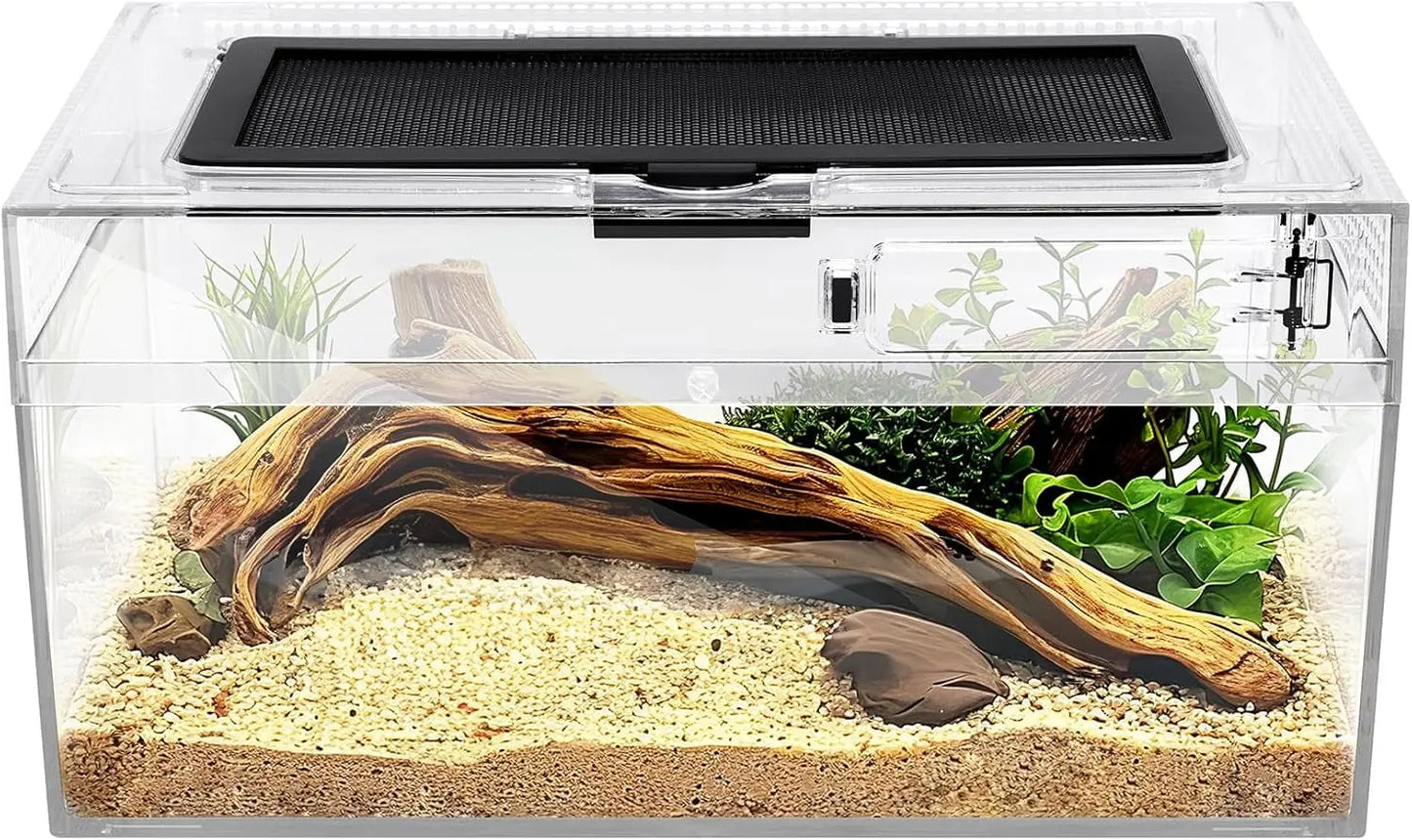Reptile PC Terrarium Starter Kit Enclosure for Spiders, Geckos & Insects Cover Lid Tank L(11.8X7.8X5.9In)