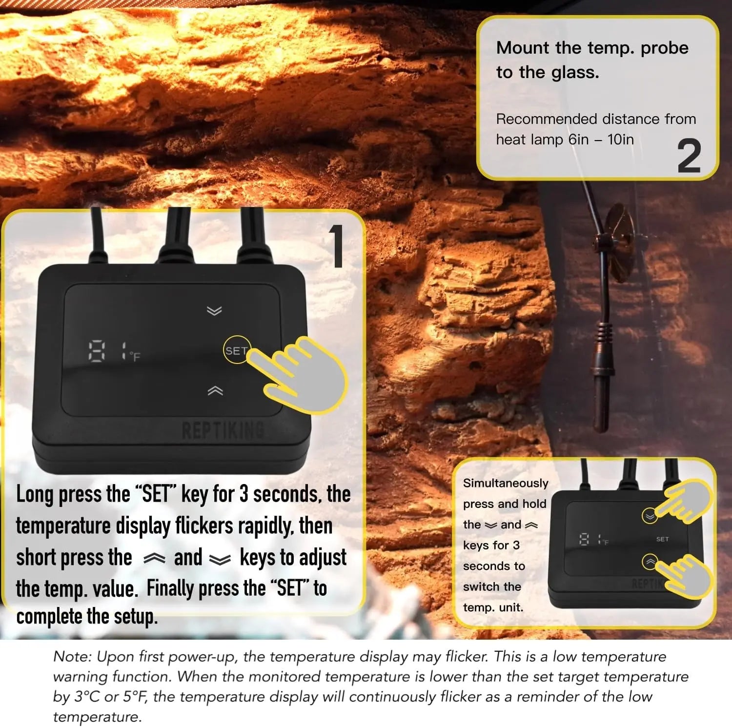 PID Dimming Reptile Thermostat 200W Digital Heat Controller