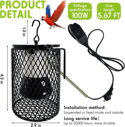 Reptile & Bird Cage Ceramic Heat Lamp 0-100W Guard No Light Emitter