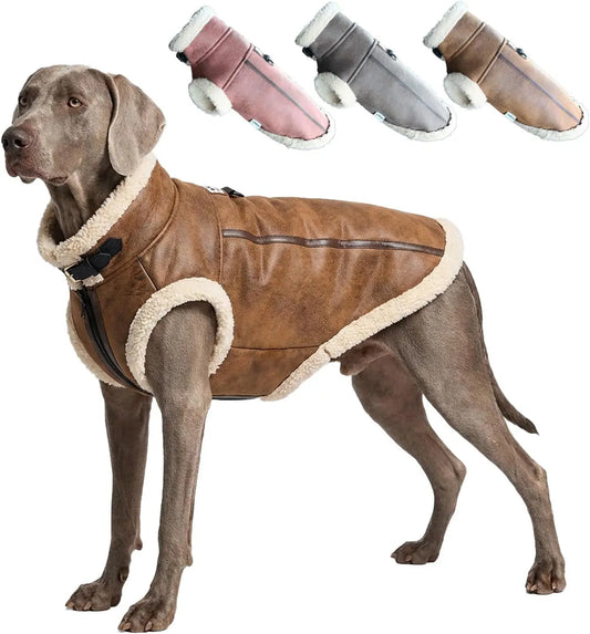 Retro Aviator Dog Jacket Faux Leather Sherpa Coat XS-3XL Winter Coffee Xxx-Large