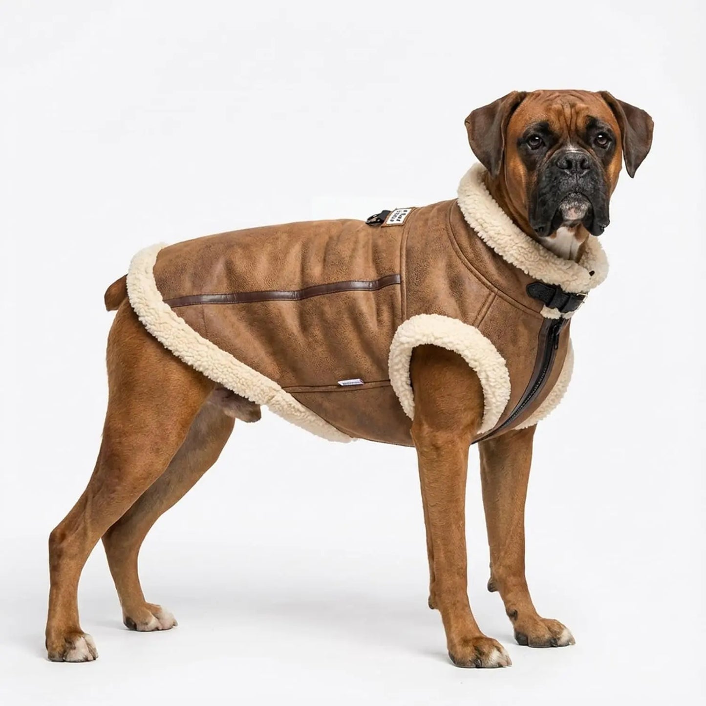 Retro Aviator Dog Jacket Faux Leather Sherpa Coat XS-3XL Winter