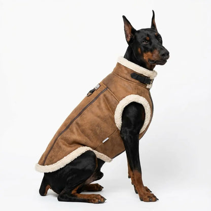 Retro Aviator Dog Jacket Faux Leather Sherpa Coat XS-3XL Winter