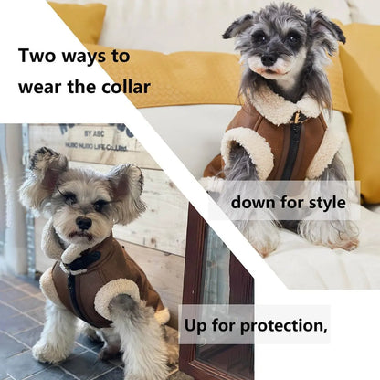 Retro Aviator Dog Jacket Faux Leather Sherpa Coat XS-3XL Winter