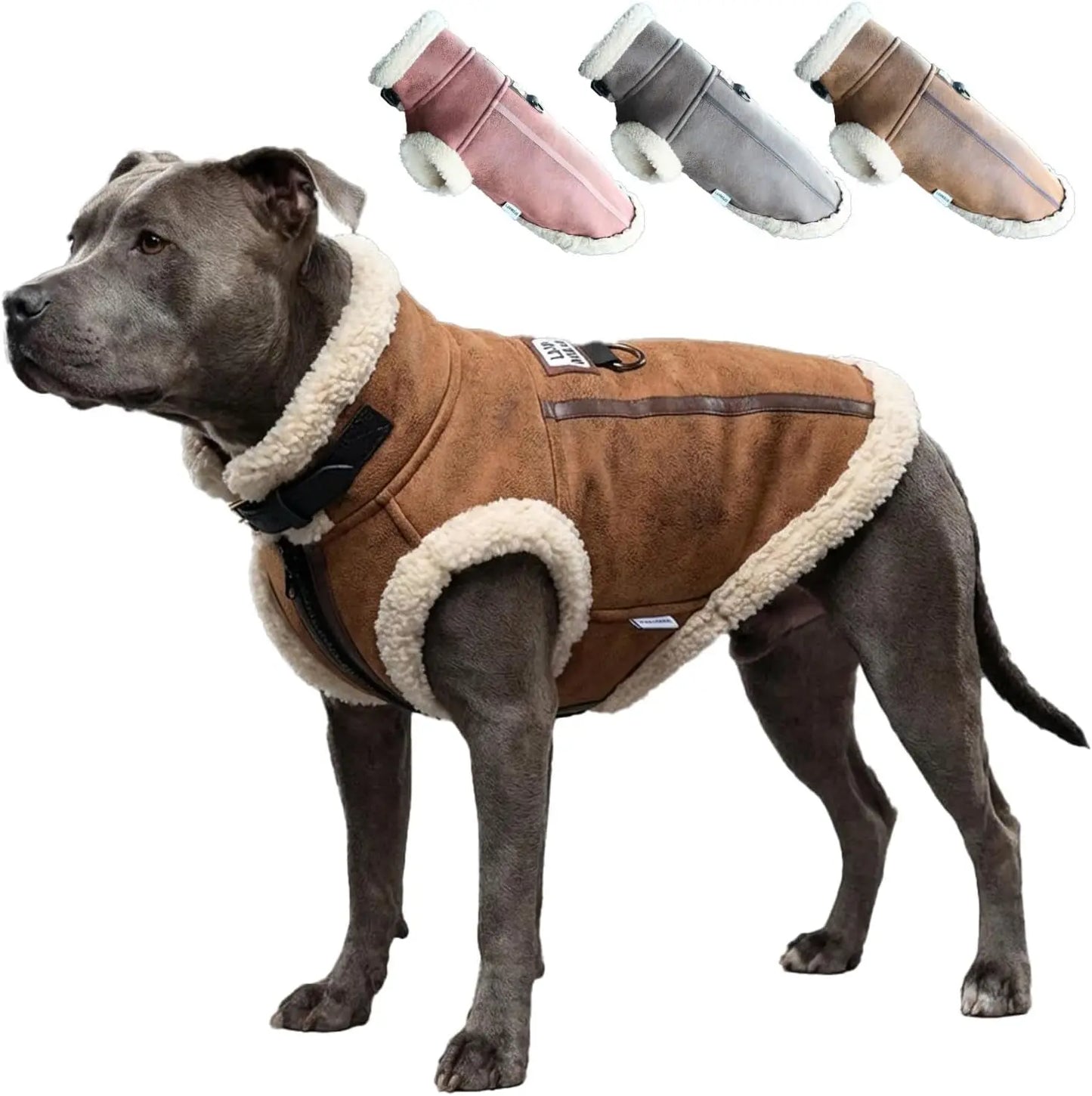 Retro Aviator Dog Jacket Faux Leather Sherpa Coat XS-3XL Winter Coffee Xx-Large