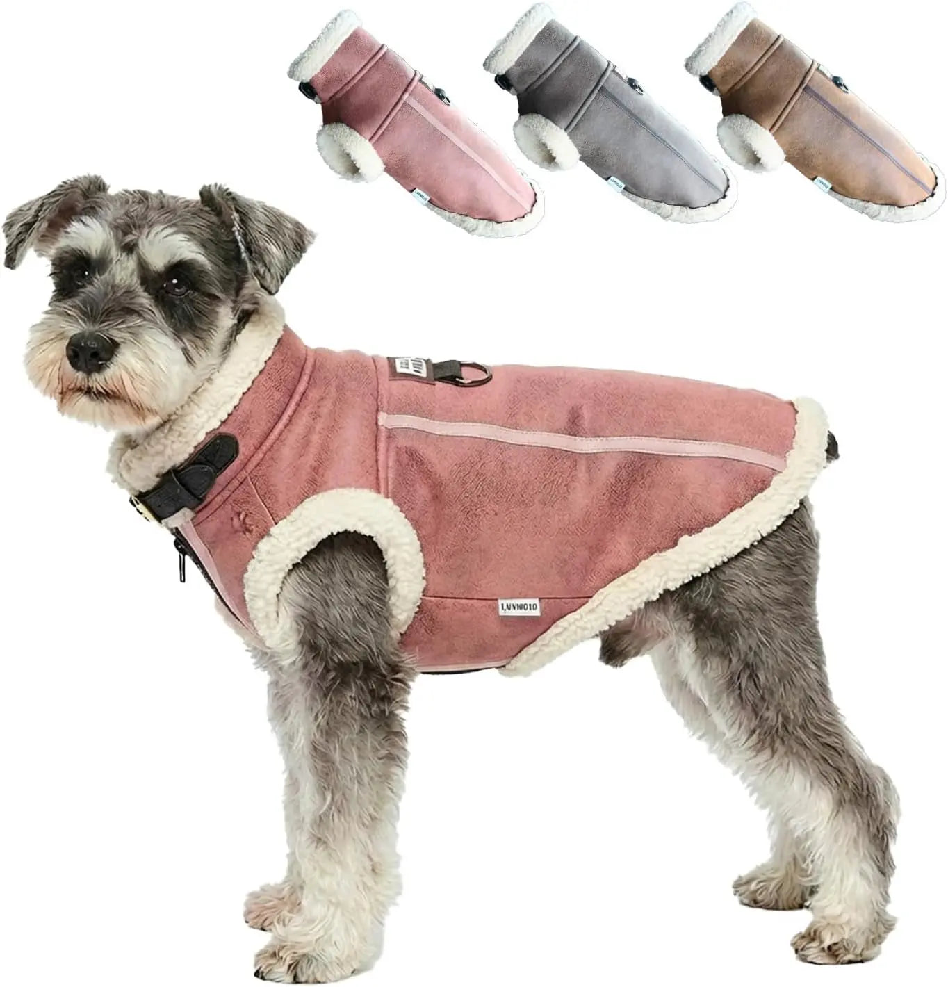 Retro Aviator Dog Jacket Faux Leather Sherpa Coat XS-3XL Winter Pink Medium